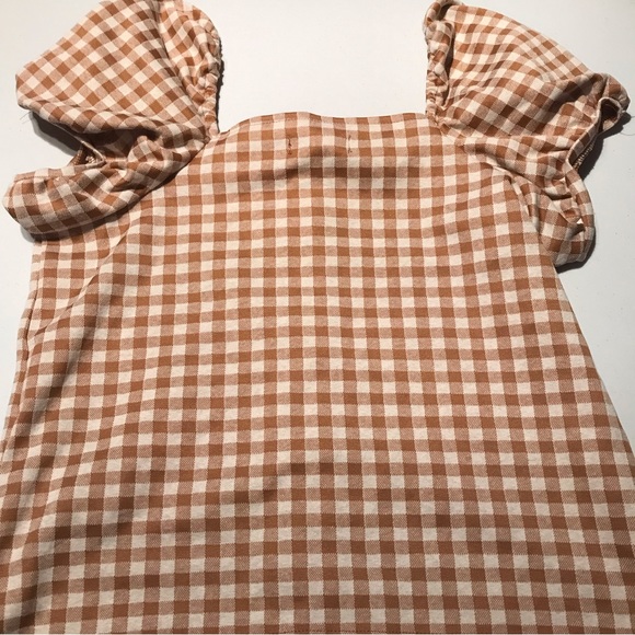 NWT Madewell Gingham Jaquard Square Neck Puff Sleeve Top Brown Cottagecore - Picture 7 of 14